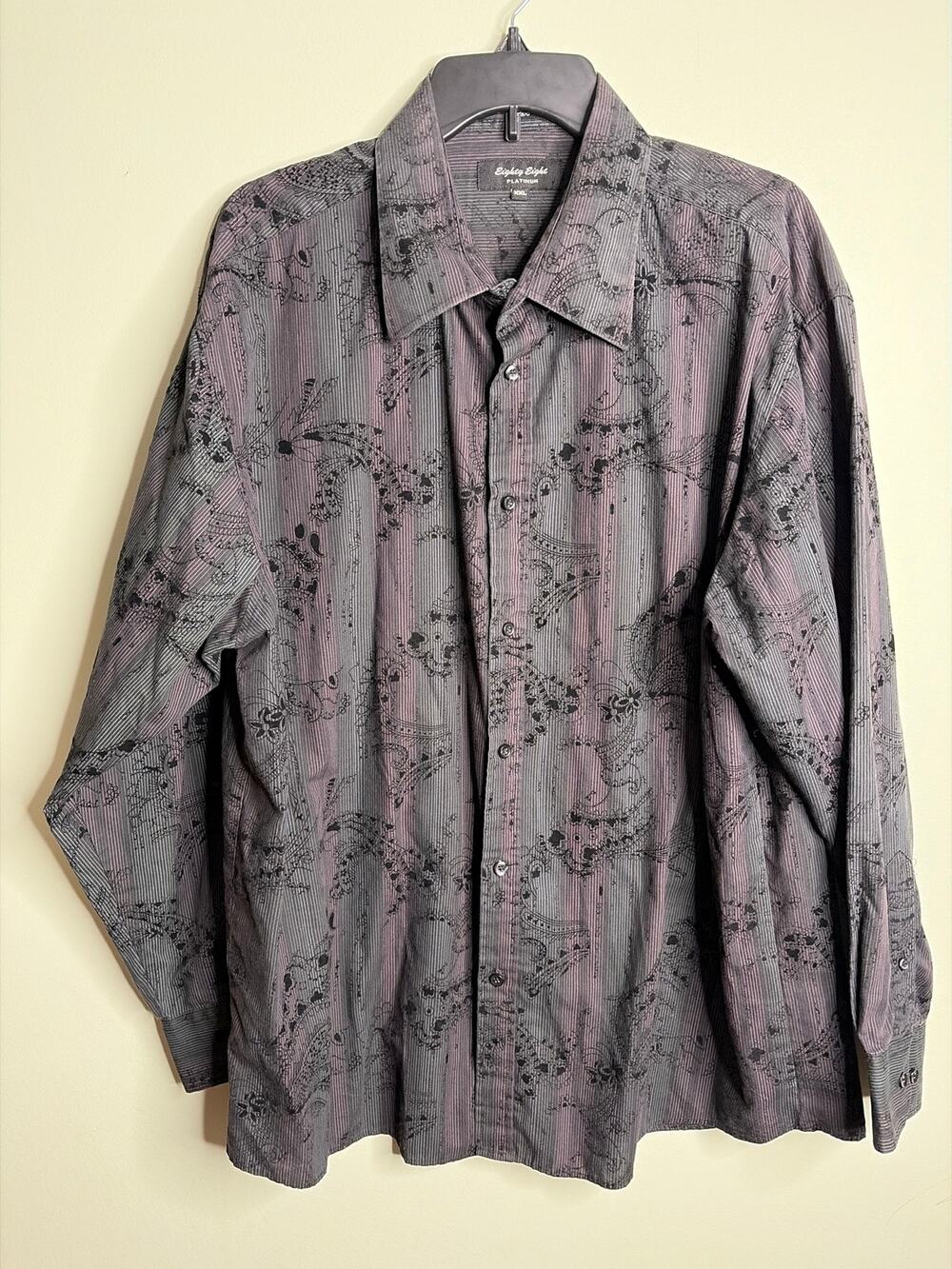 Eighty Eight Platinum Black Striped Damask Button Up Top Mens XXL